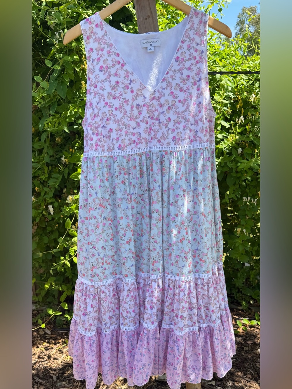 LoveShackFancy x Target Camille Floral Tiered Dress Women's Large Pink & Blue